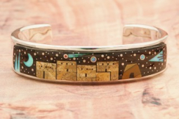 Calvin Begay Starry Night in the Pueblo Sterling Silver Bracelet
